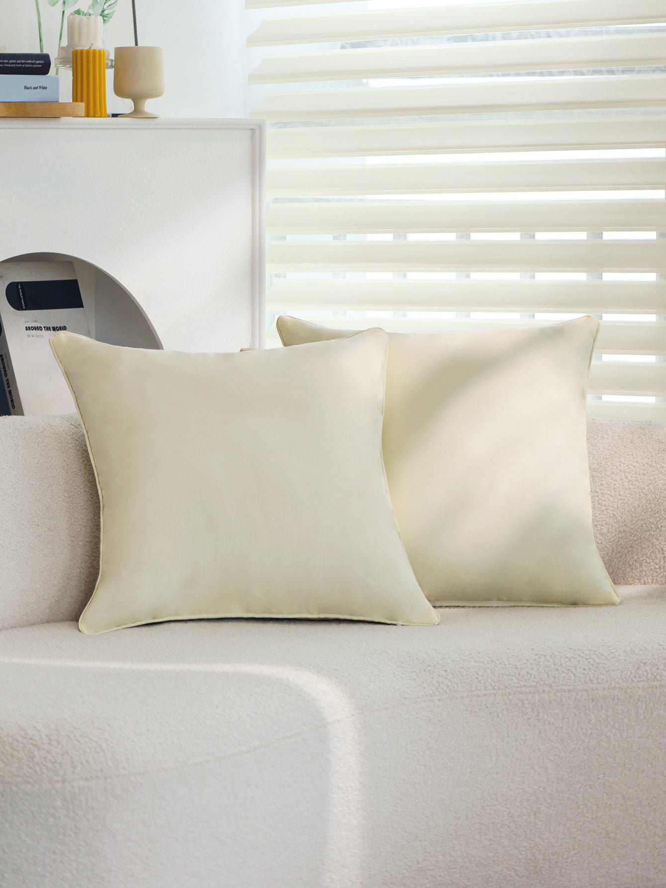 Solid Color Outdoor Waterproof solid-color decorative throw pillow collection with contrasting ivory piping pack of 1