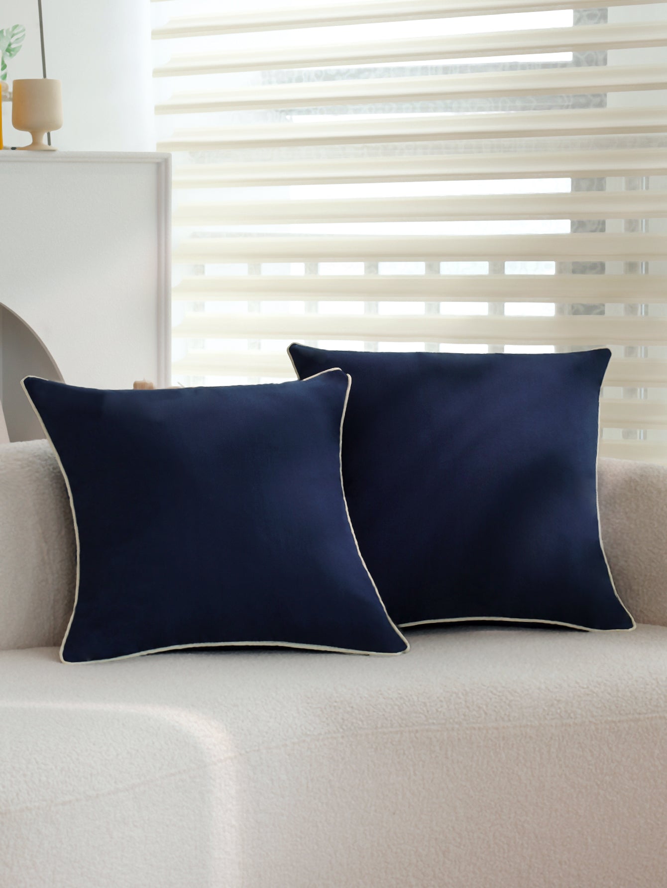 Solid Color Outdoor Waterproof solid-color decorative throw pillow collection with contrasting ivory piping pack of 1