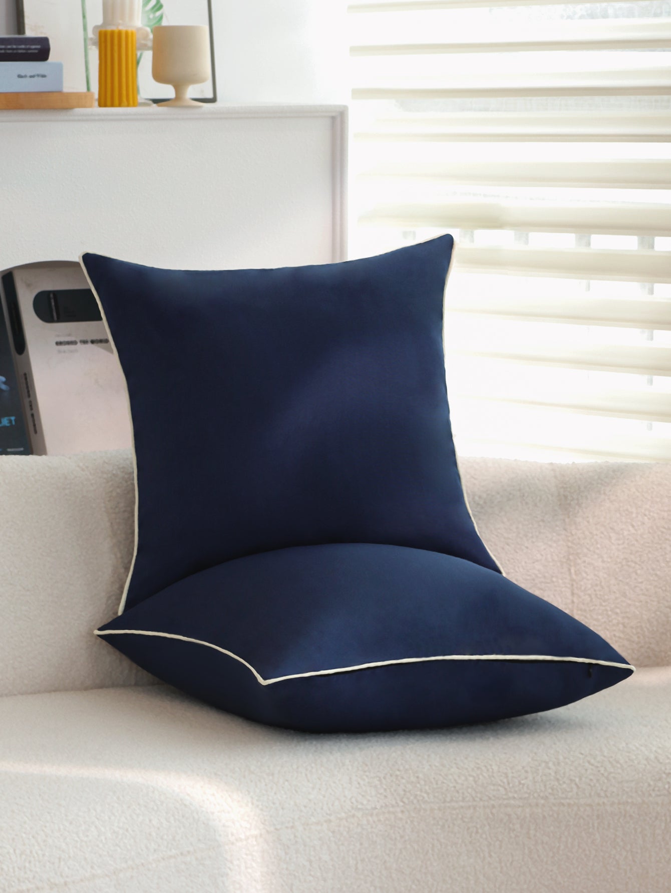 Solid Color Outdoor Waterproof solid-color decorative throw pillow collection with contrasting ivory piping pack of 1