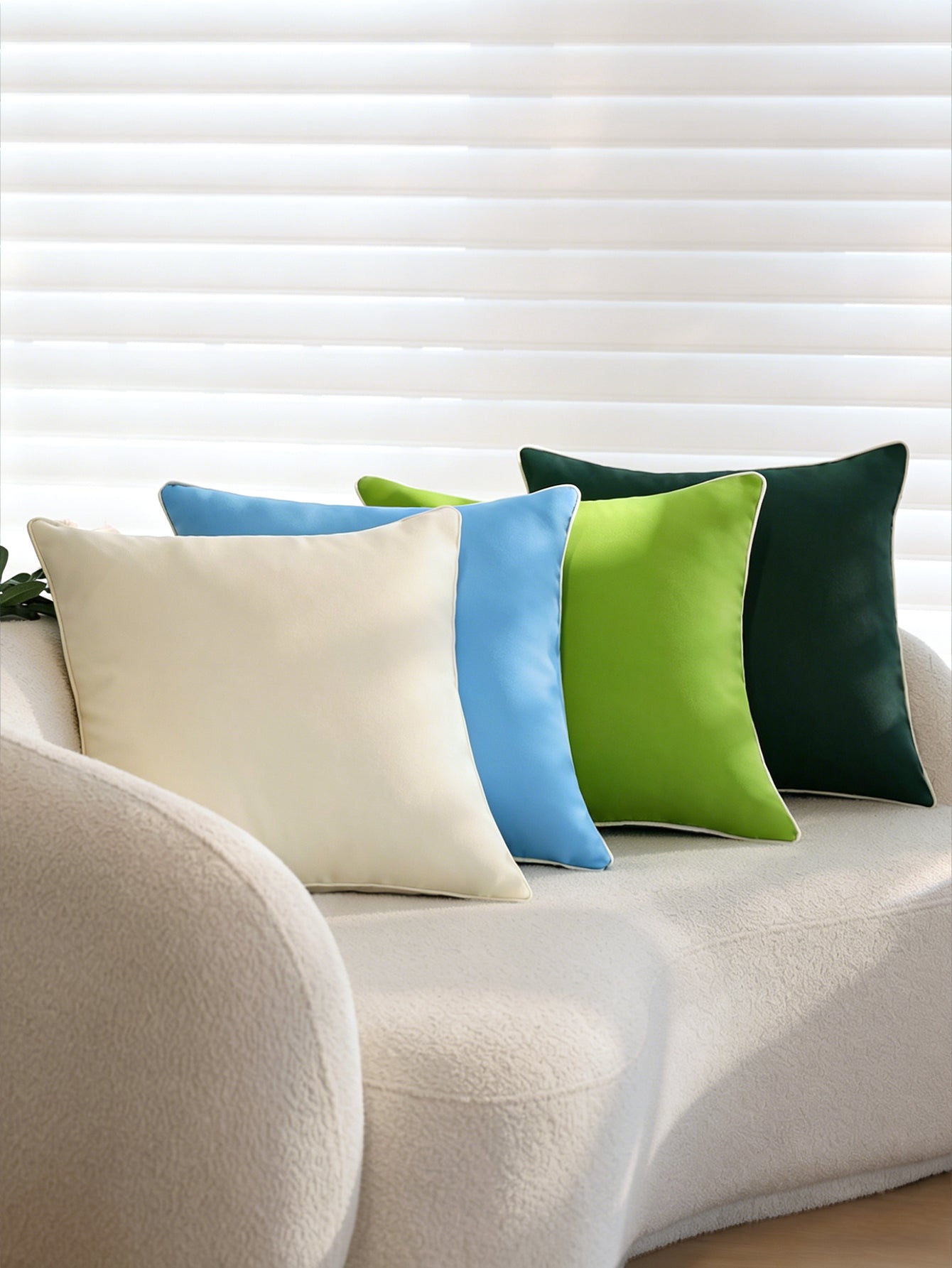 Solid Color Outdoor Waterproof solid-color decorative throw pillow collection with contrasting ivory piping pack of 1