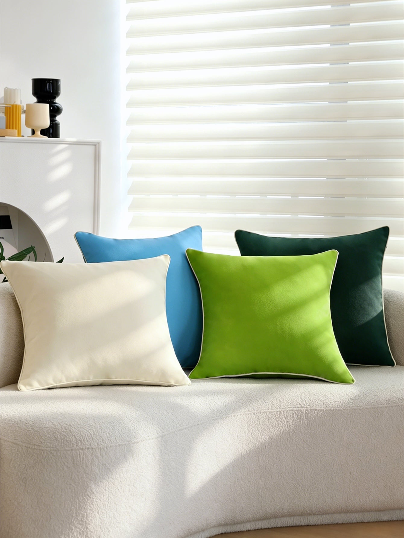 Solid Color Outdoor Waterproof solid-color decorative throw pillow collection with contrasting ivory piping pack of 1