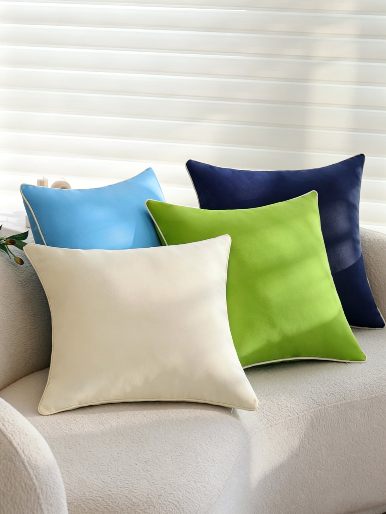 Solid Color Outdoor Waterproof solid-color decorative throw pillow collection with contrasting ivory piping pack of 1