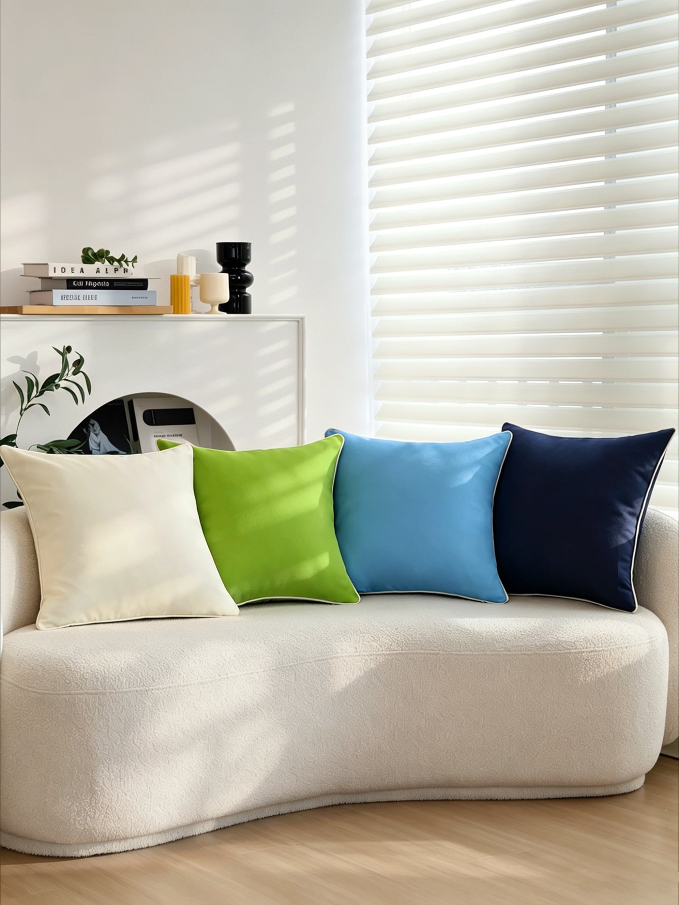 Solid Color Outdoor Waterproof solid-color decorative throw pillow collection with contrasting ivory piping pack of 1