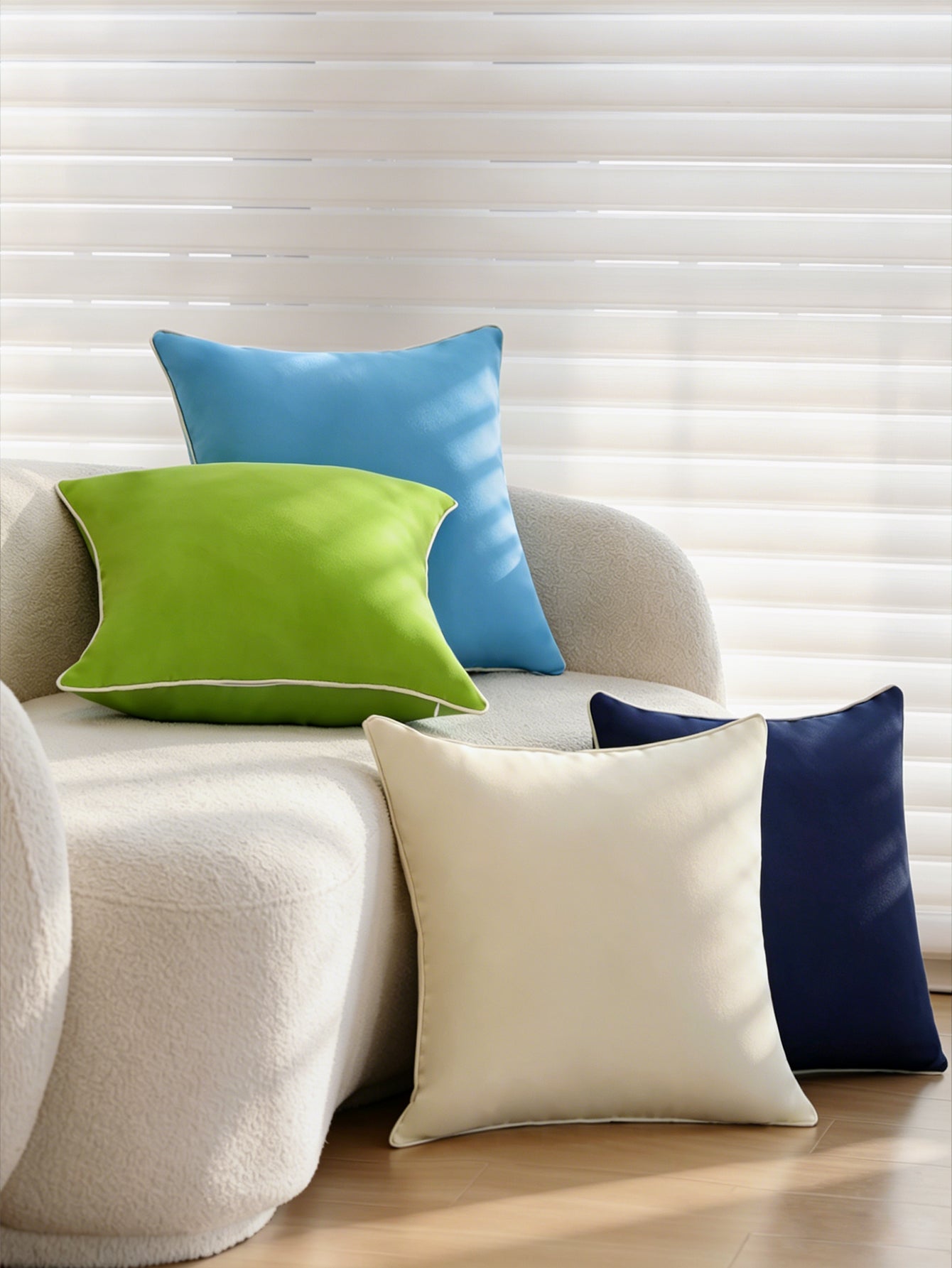 Solid Color Outdoor Waterproof solid-color decorative throw pillow collection with contrasting ivory piping pack of 1