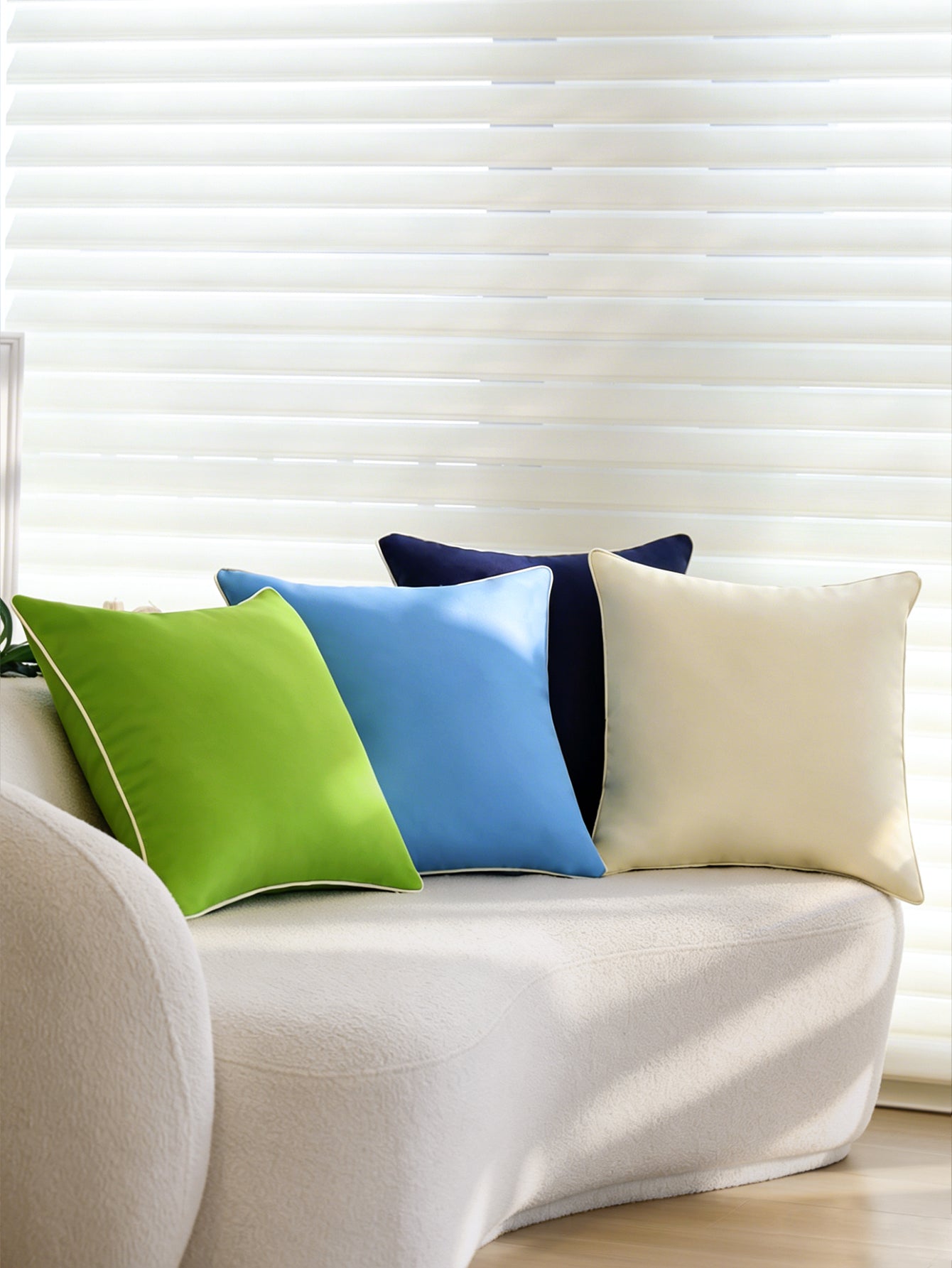 Solid Color Outdoor Waterproof solid-color decorative throw pillow collection with contrasting ivory piping pack of 1