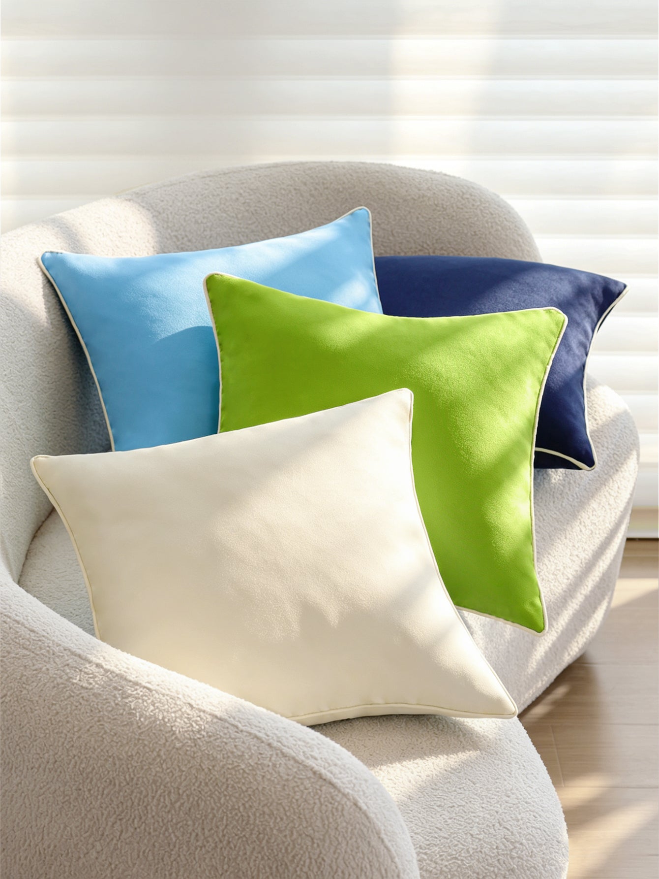 Solid Color Outdoor Waterproof solid-color decorative throw pillow collection with contrasting ivory piping pack of 1