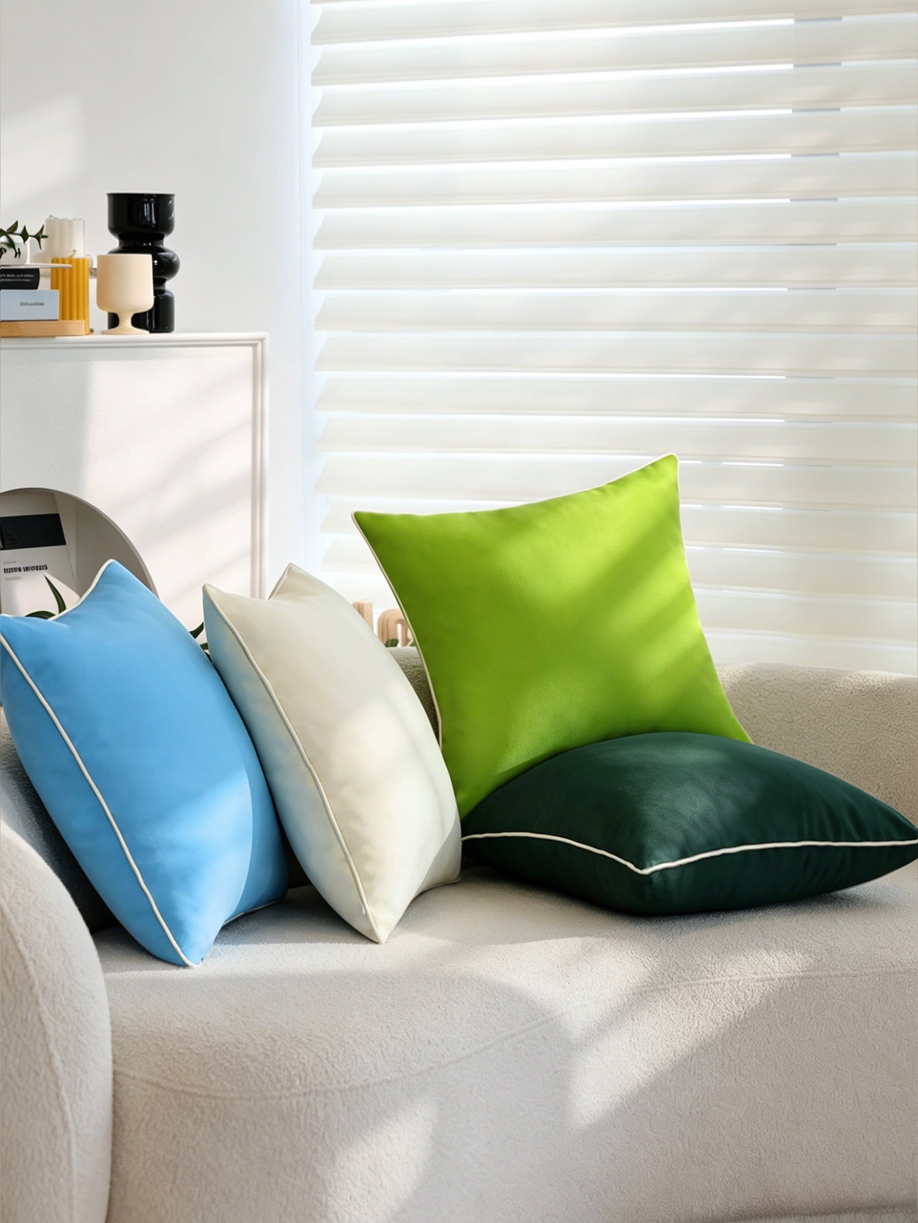 Solid Color Outdoor Waterproof solid-color decorative throw pillow collection with contrasting ivory piping pack of 1