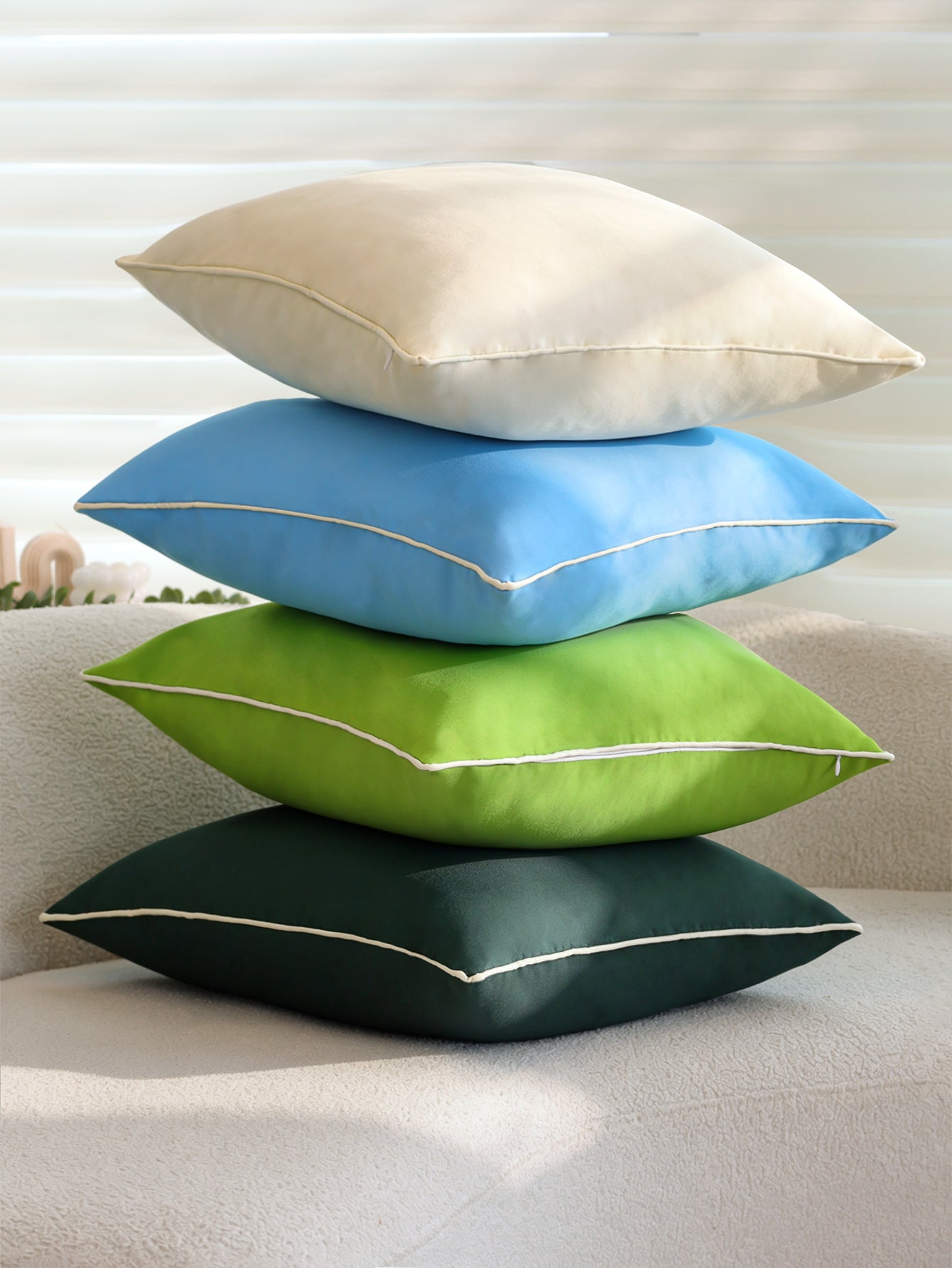 Solid Color Outdoor Waterproof solid-color decorative throw pillow collection with contrasting ivory piping pack of 1