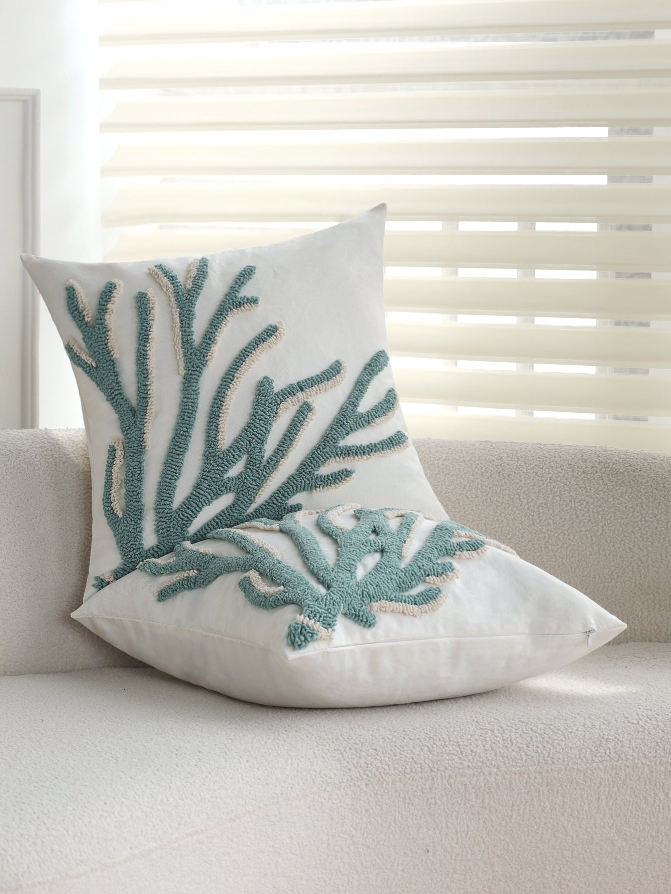 Coastal Tufted Throw Pillow Cover with insert  Textured Decorative Accent Pillow 18"x18" pack of 1