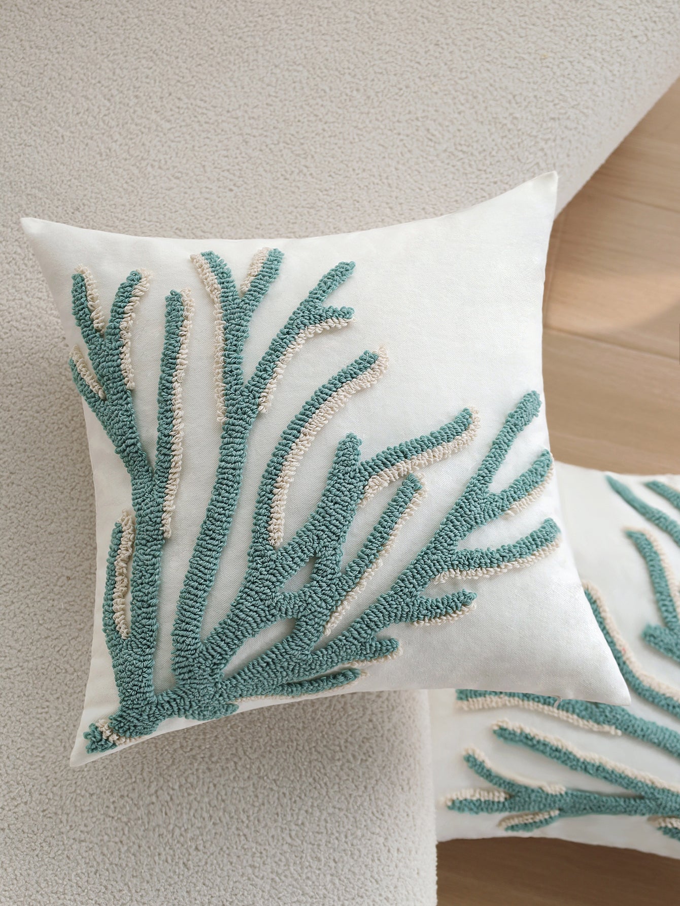 Coastal Tufted Throw Pillow Cover with insert  Textured Decorative Accent Pillow 18"x18" pack of 1