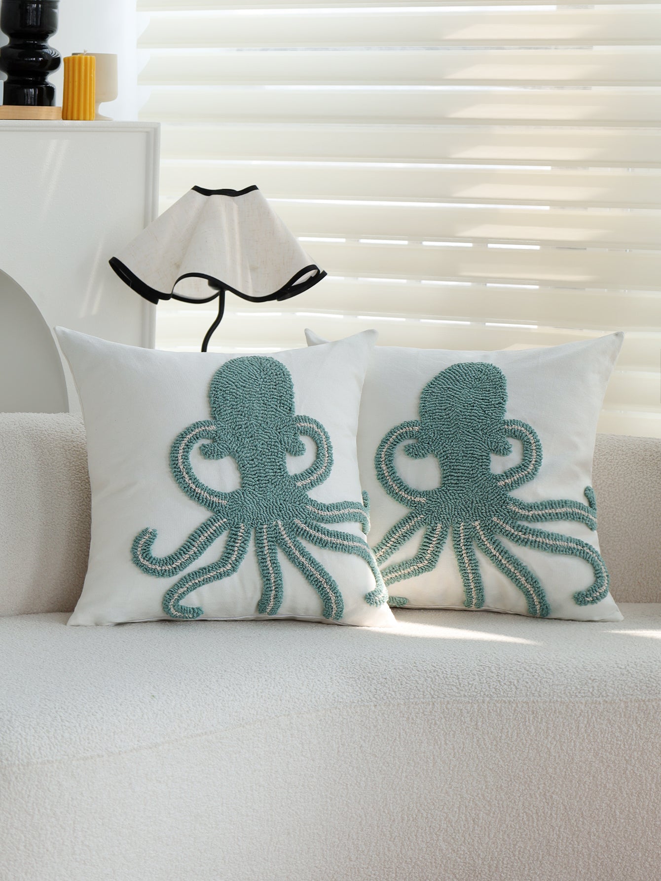 Coastal Tufted Throw Pillow Cover with insert  Textured Decorative Accent Pillow 18"x18" pack of 1