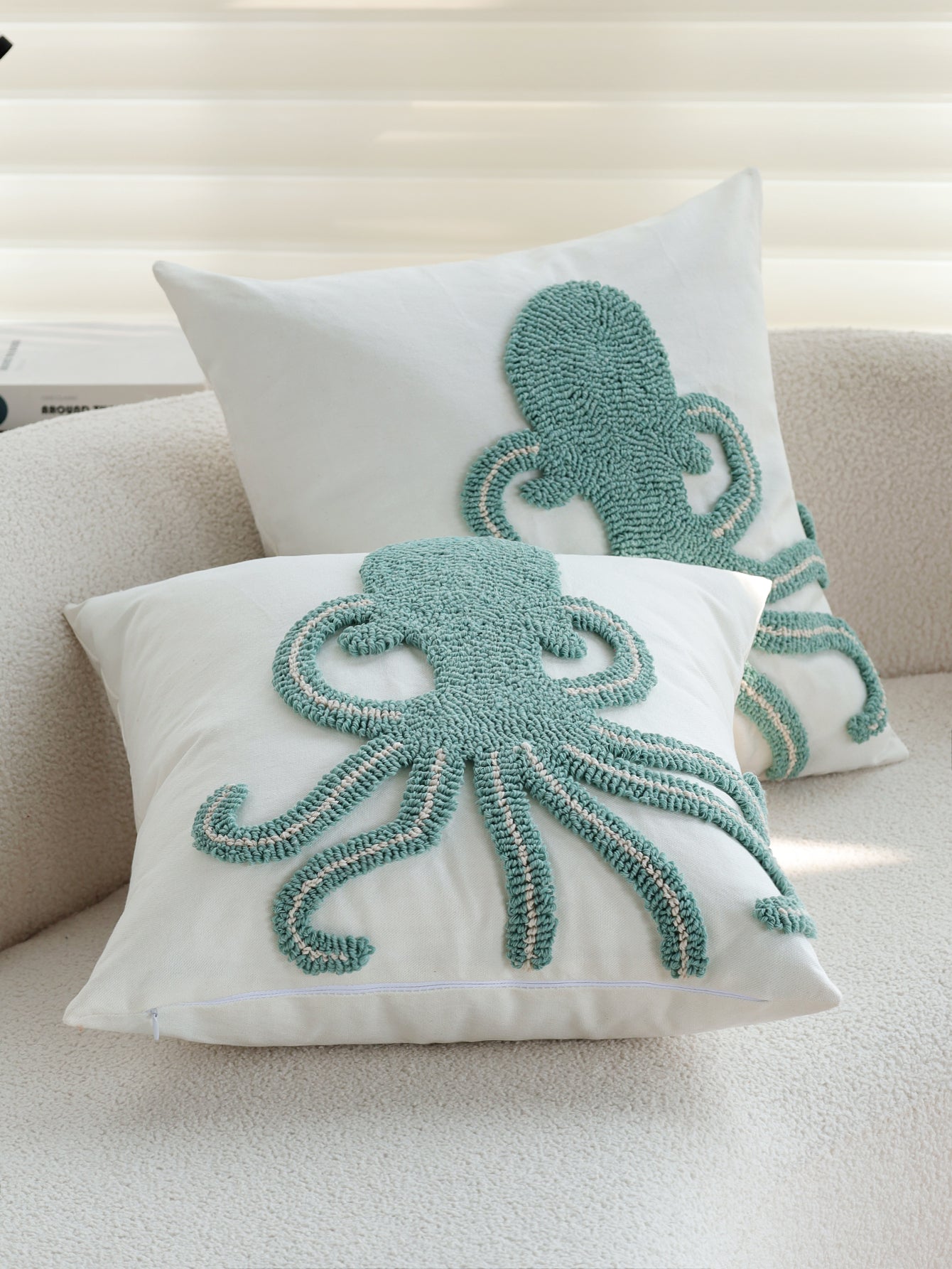 Coastal Tufted Throw Pillow Cover with insert  Textured Decorative Accent Pillow 18"x18" pack of 1