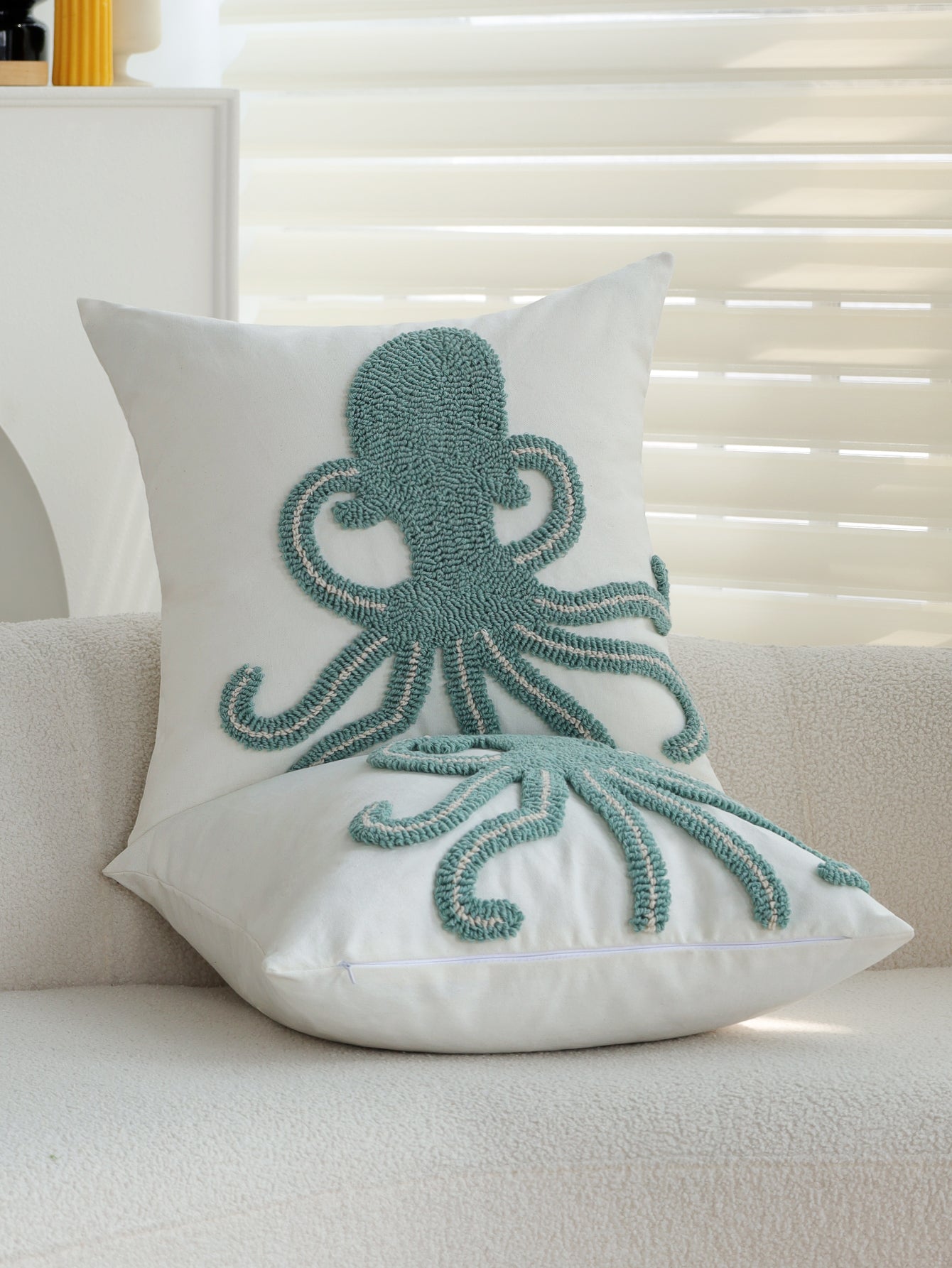 Coastal Tufted Throw Pillow Cover with insert  Textured Decorative Accent Pillow 18"x18" pack of 1