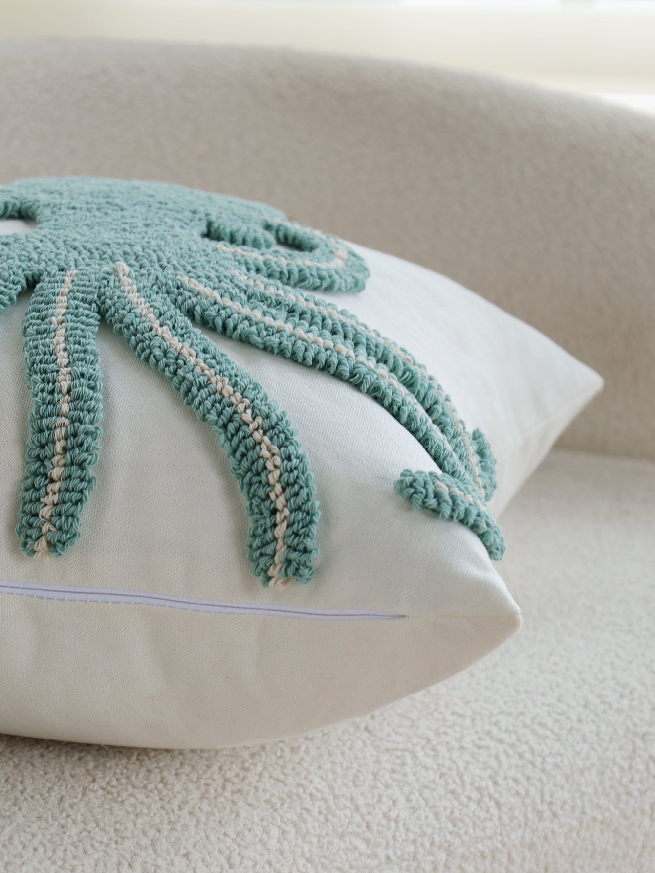 Coastal Tufted Throw Pillow Cover with insert  Textured Decorative Accent Pillow 18"x18" pack of 1