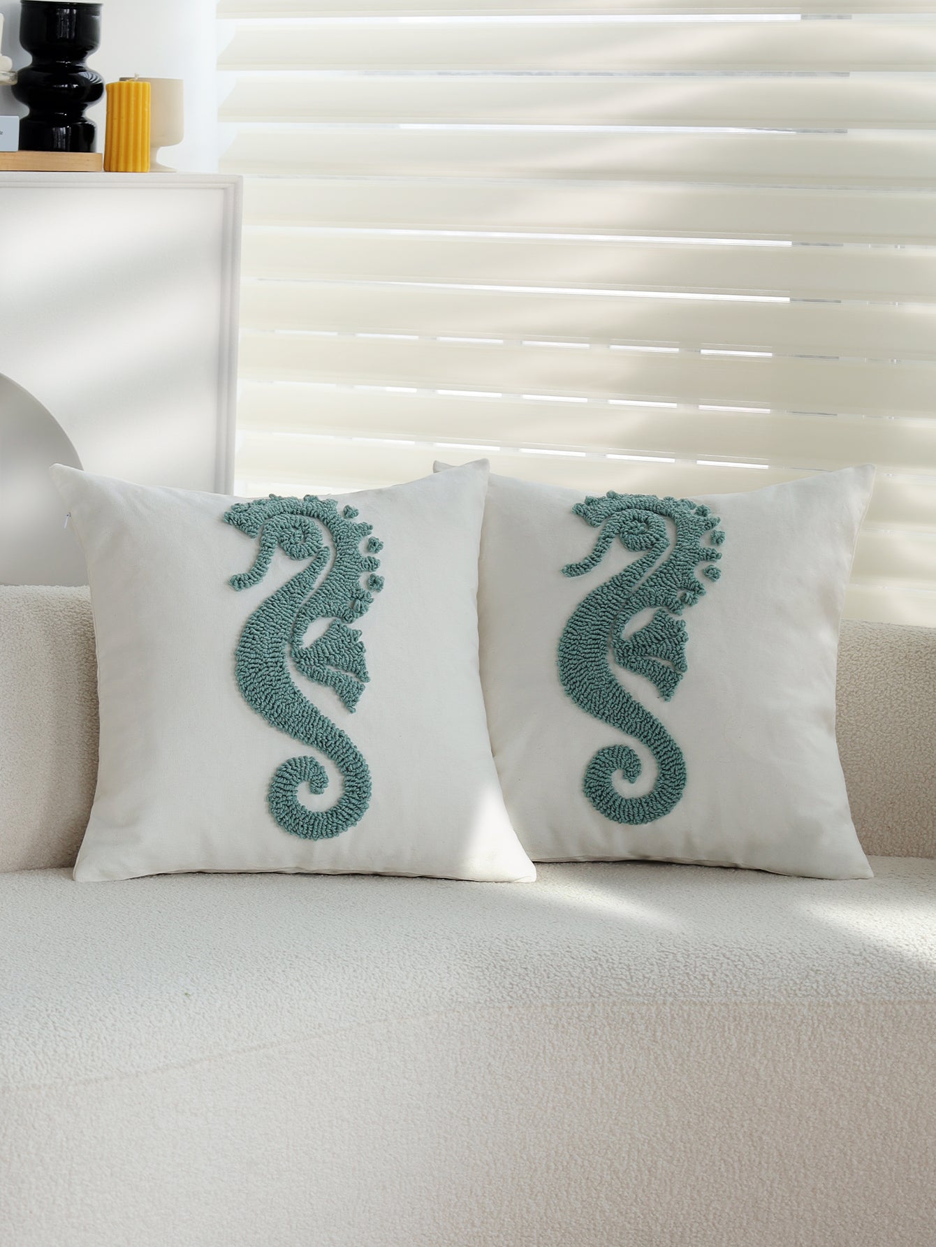 Coastal Tufted Throw Pillow Cover with insert  Textured Decorative Accent Pillow 18"x18" pack of 1