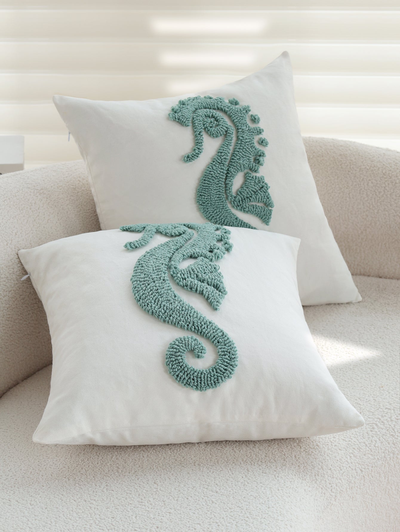 Coastal Tufted Throw Pillow Cover with insert  Textured Decorative Accent Pillow 18"x18" pack of 1