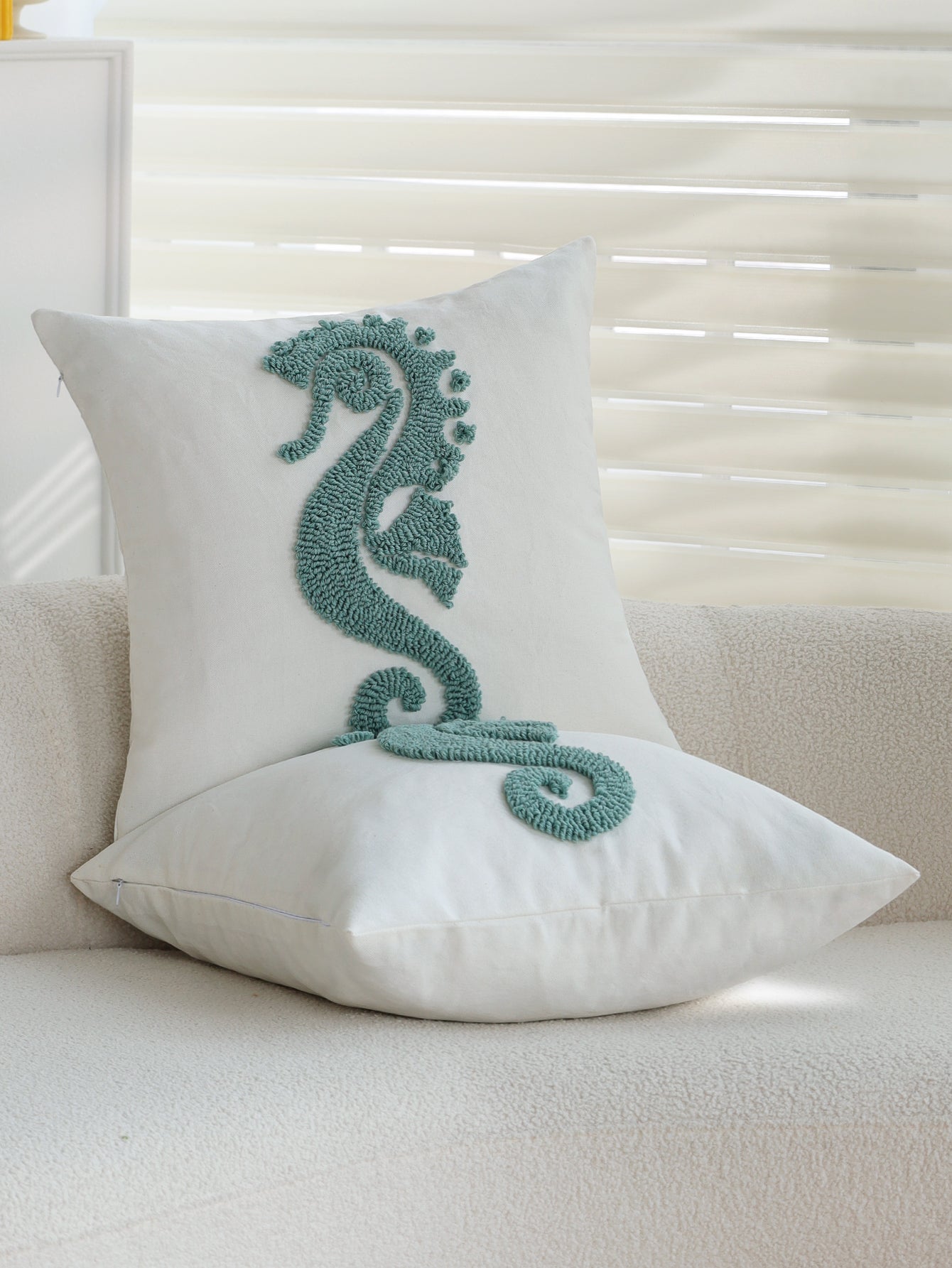 Coastal Tufted Throw Pillow Cover with insert  Textured Decorative Accent Pillow 18"x18" pack of 1