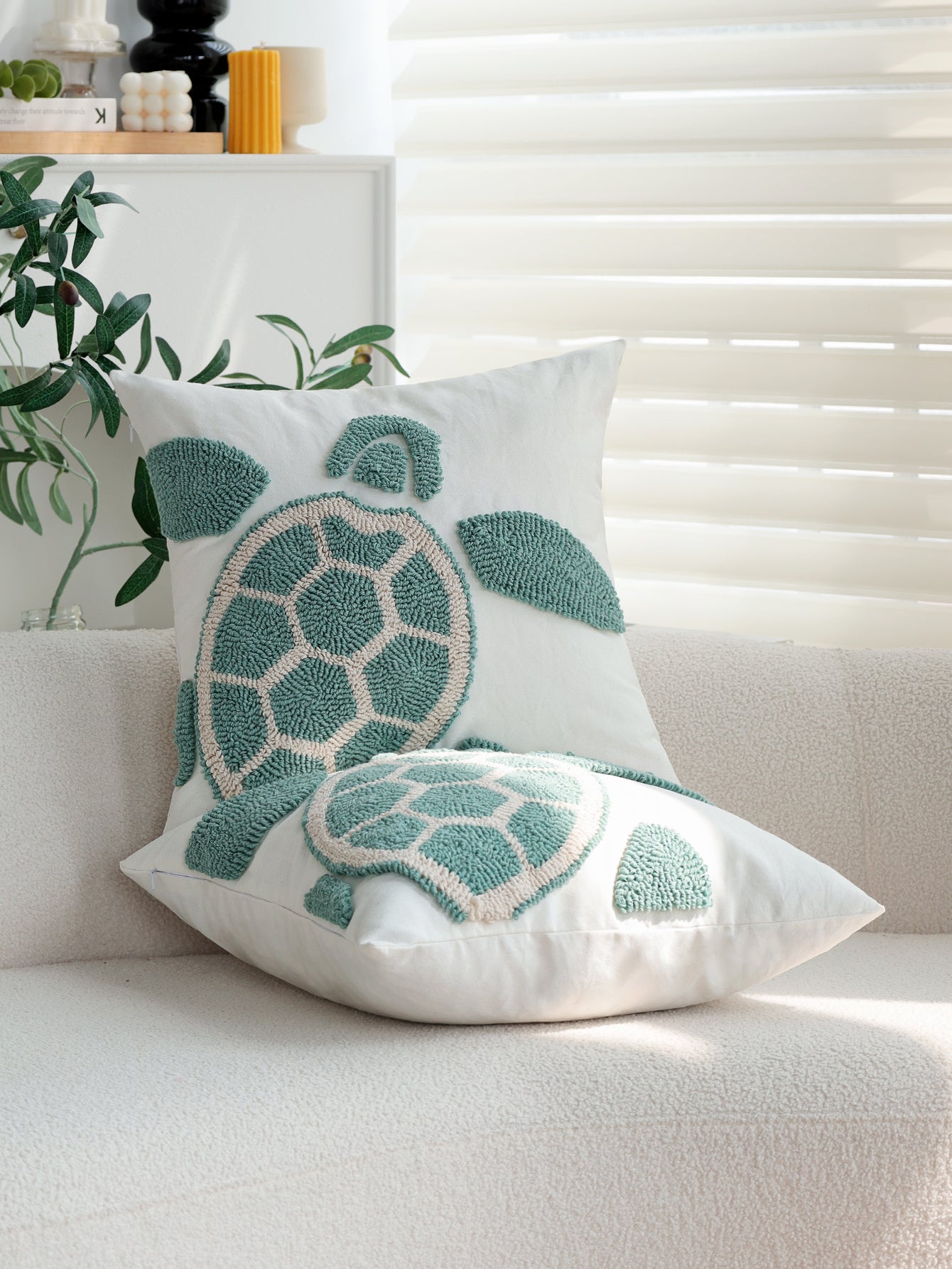Coastal Tufted Throw Pillow Cover with insert  Textured Decorative Accent Pillow 18"x18" pack of 1