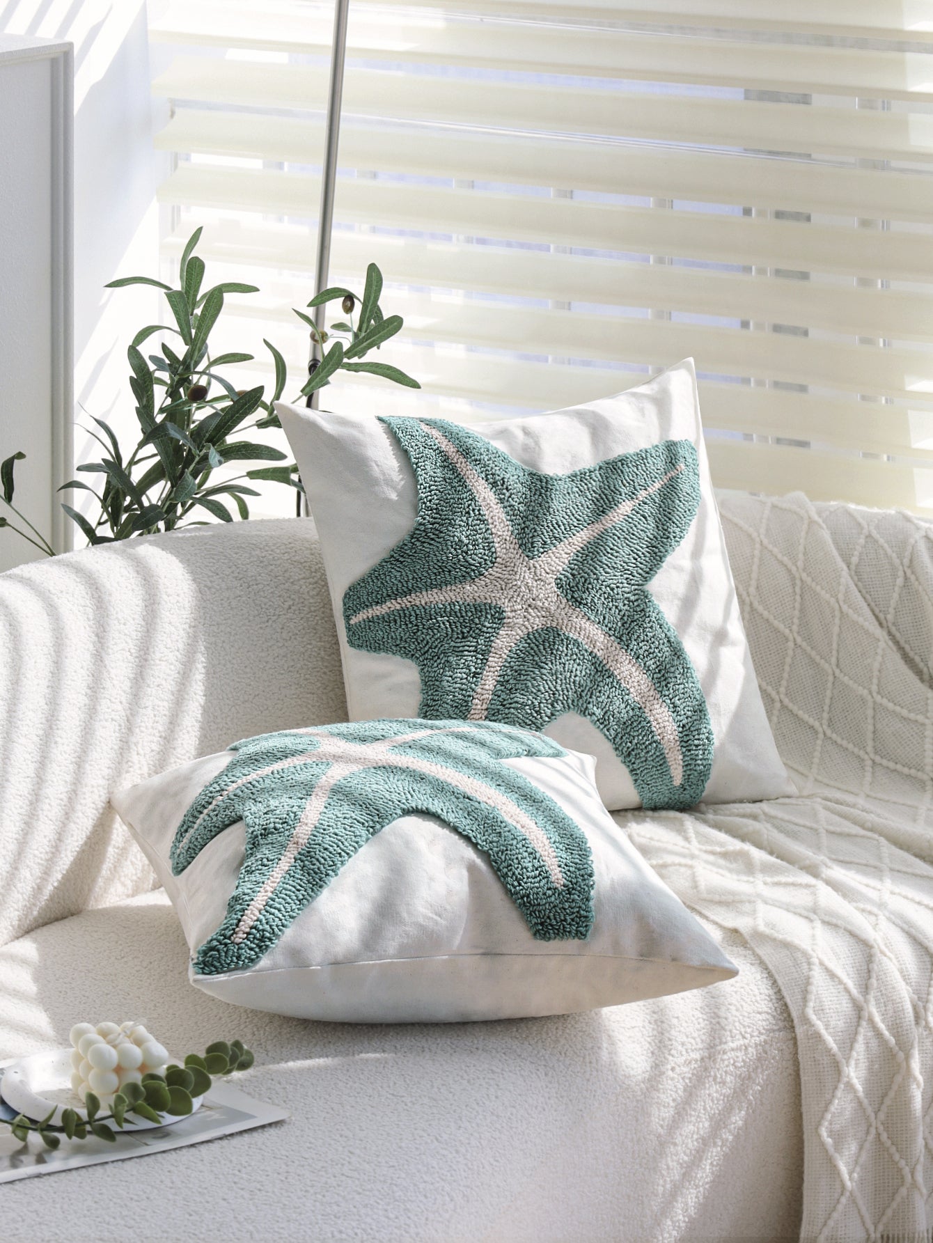 Coastal Tufted Throw Pillow Cover with insert  Textured Decorative Accent Pillow 18"x18" pack of 1