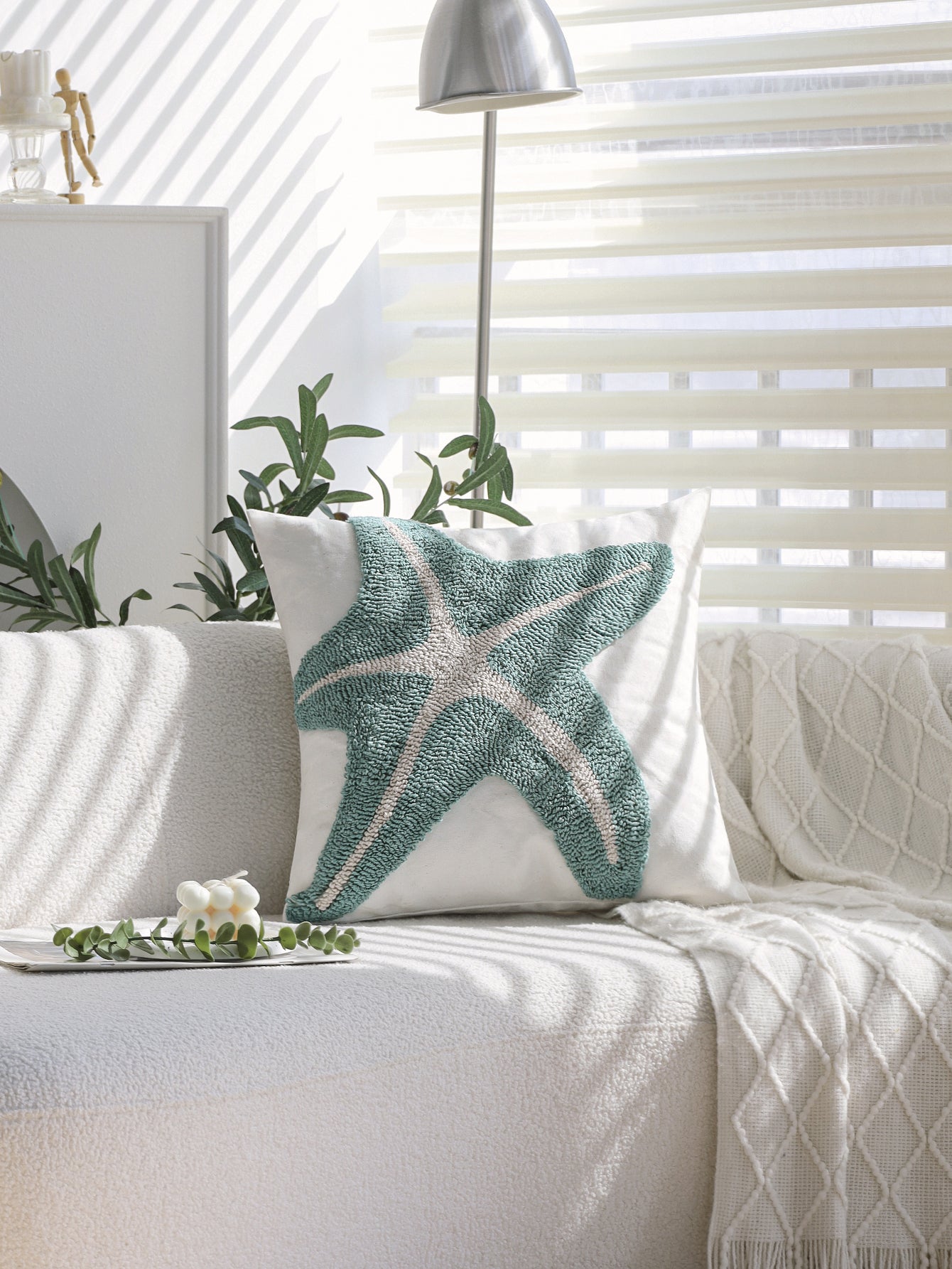 Coastal Tufted Throw Pillow Cover with insert  Textured Decorative Accent Pillow 18"x18" pack of 1