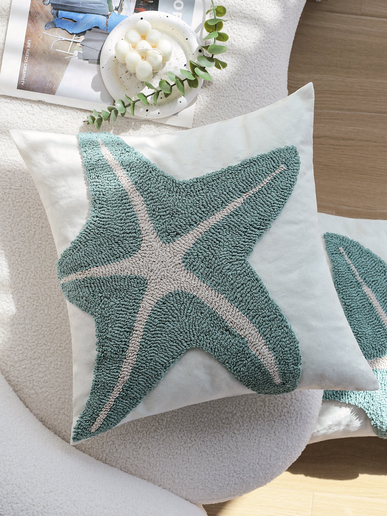 Coastal Tufted Throw Pillow Cover with insert  Textured Decorative Accent Pillow 18"x18" pack of 1
