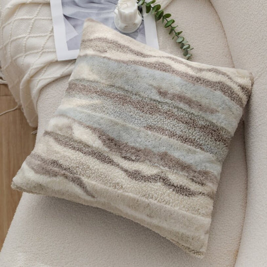 Pack of 1 Plush Striped Faux Fur Throw Pillow with insert– Soft Textured Modern Accent Pillow size 18"x18"