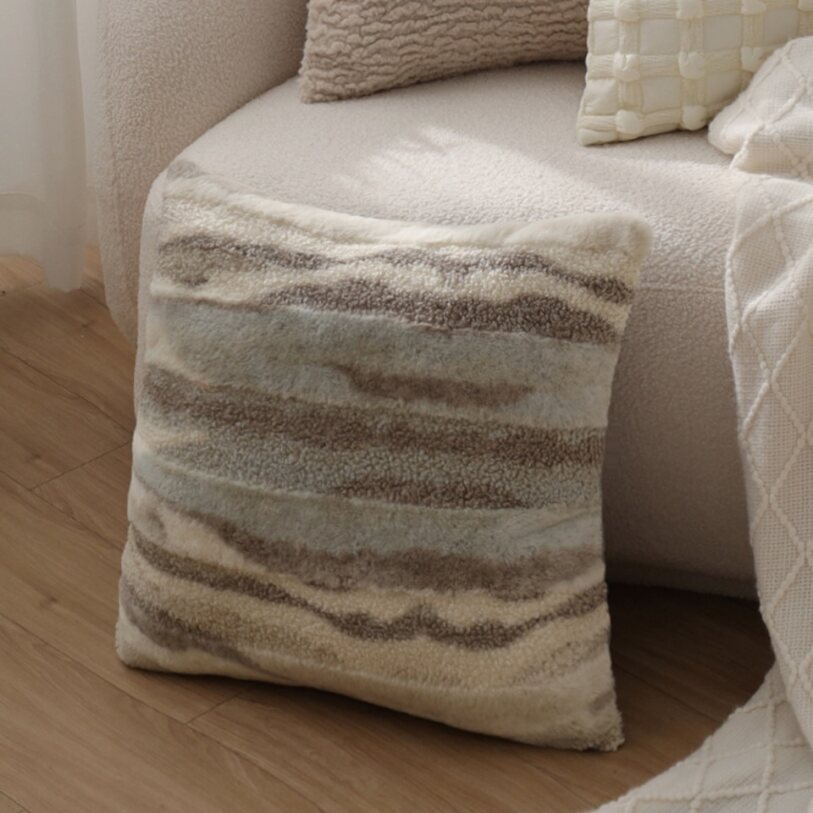 Pack of 1 Plush Striped Faux Fur Throw Pillow with insert– Soft Textured Modern Accent Pillow size 18"x18"