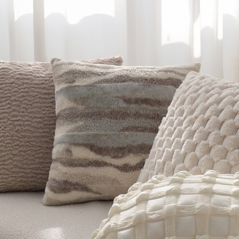 Pack of 1 Plush Striped Faux Fur Throw Pillow with insert– Soft Textured Modern Accent Pillow size 18"x18"