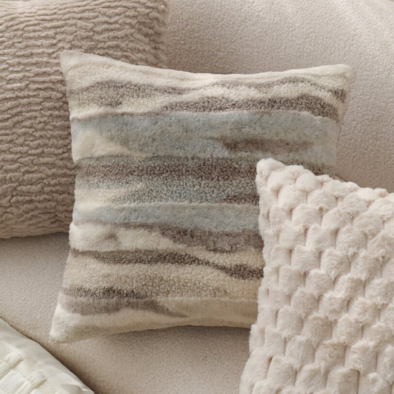 Pack of 1 Plush Striped Faux Fur Throw Pillow with insert– Soft Textured Modern Accent Pillow size 18"x18"