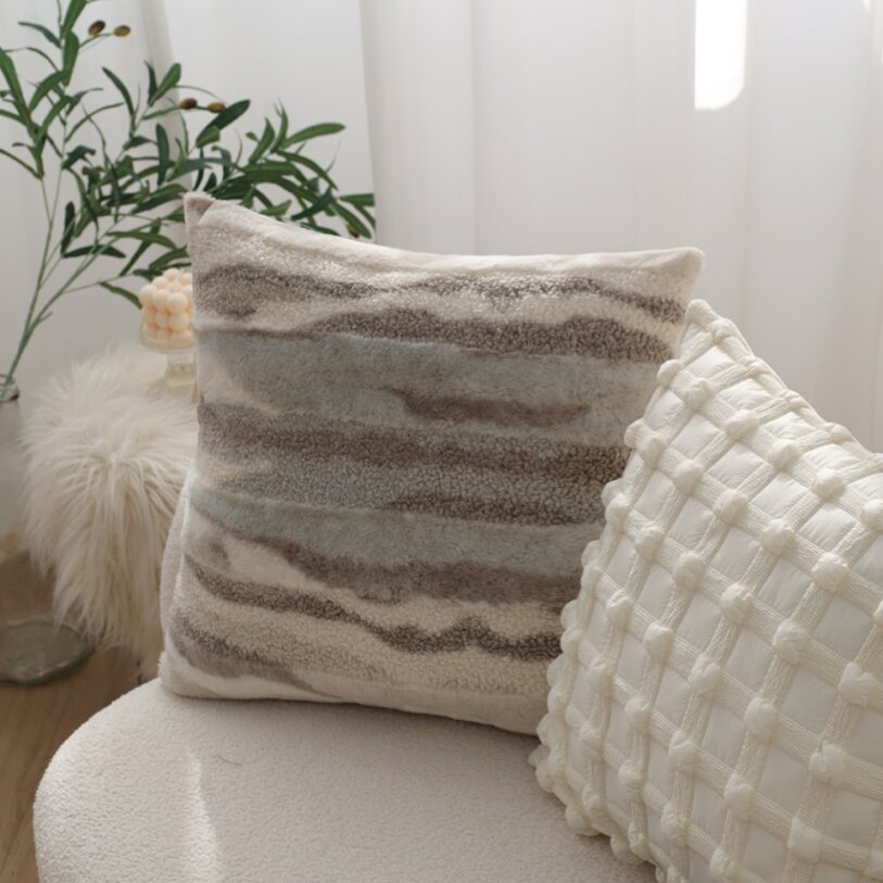 Pack of 1 Plush Striped Faux Fur Throw Pillow with insert– Soft Textured Modern Accent Pillow size 18"x18"