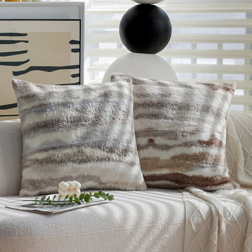 Pack of 1 Plush Striped Faux Fur Throw Pillow with insert– Soft Textured Modern Accent Pillow size 18"x18"