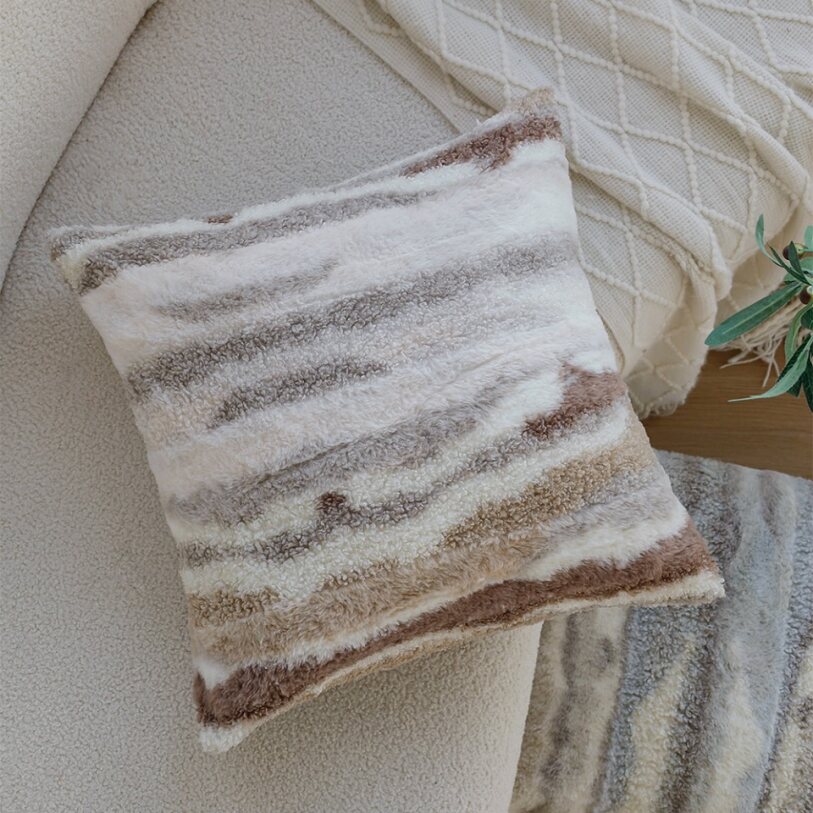 Pack of 1 Plush Striped Faux Fur Throw Pillow with insert– Soft Textured Modern Accent Pillow size 18"x18"