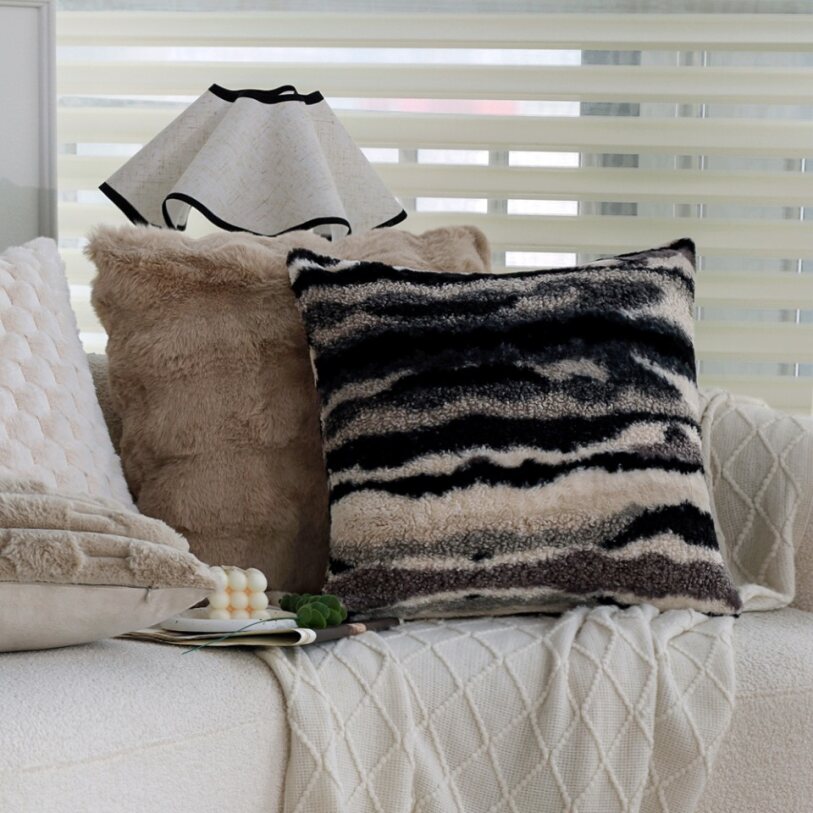 Pack of 1 Plush Striped Faux Fur Throw Pillow with insert– Soft Textured Modern Accent Pillow size 18"x18"