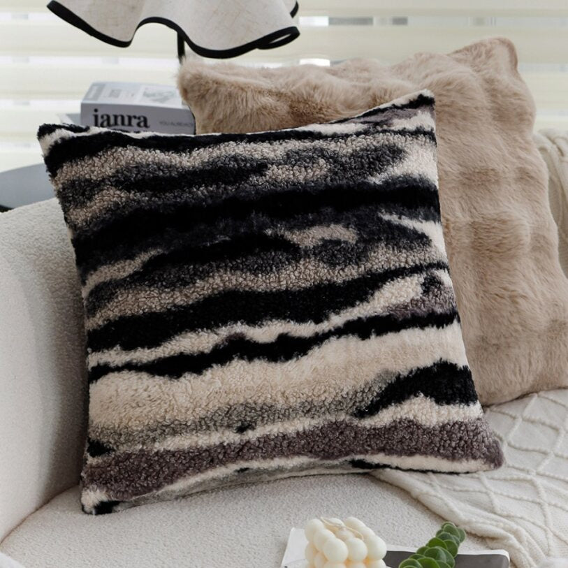 Pack of 1 Plush Striped Faux Fur Throw Pillow with insert– Soft Textured Modern Accent Pillow size 18"x18"