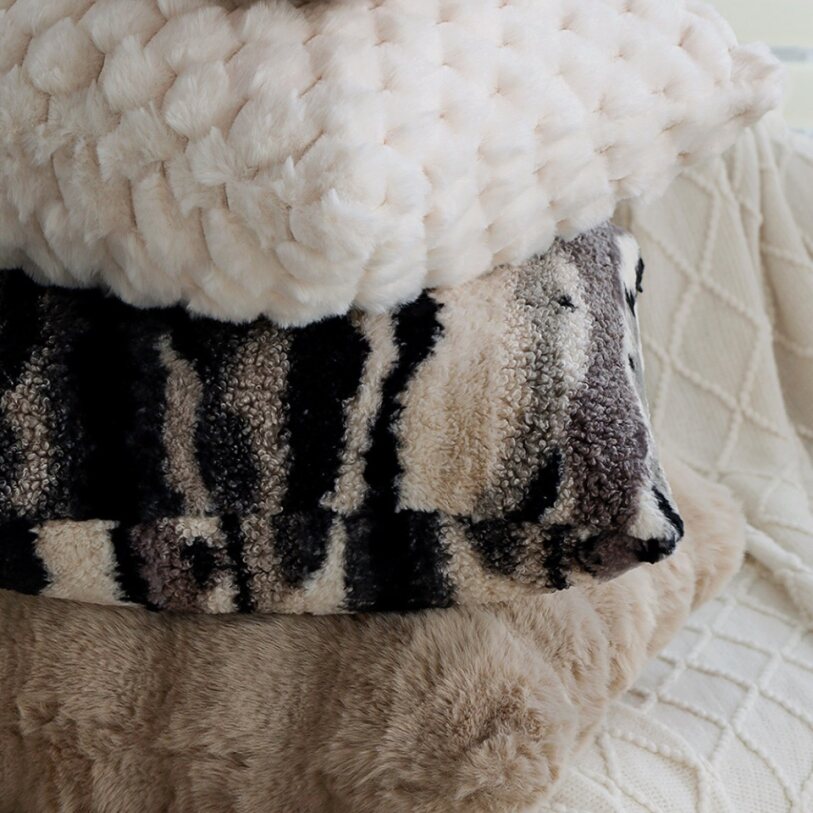 Pack of 1 Plush Striped Faux Fur Throw Pillow with insert– Soft Textured Modern Accent Pillow size 18"x18"