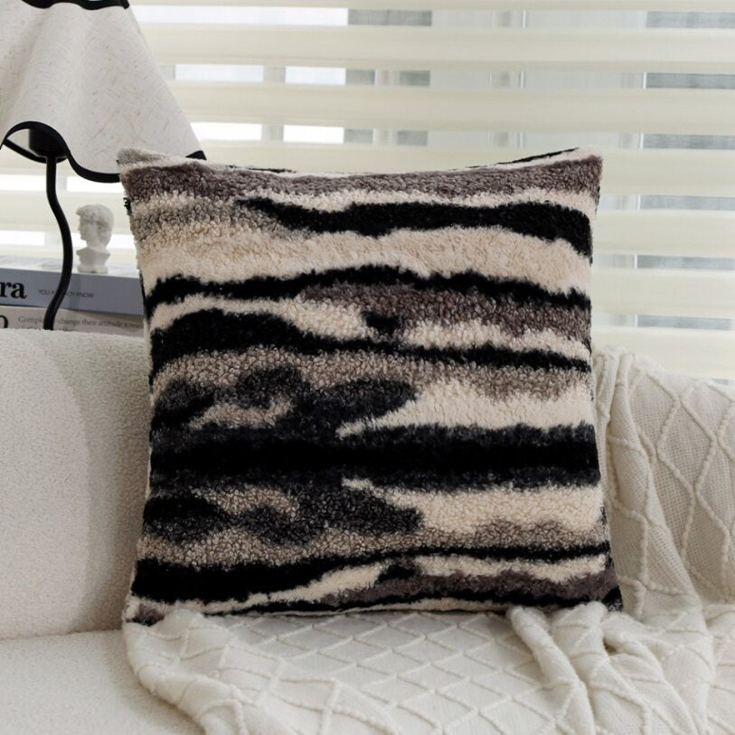 Pack of 1 Plush Striped Faux Fur Throw Pillow with insert– Soft Textured Modern Accent Pillow size 18"x18"