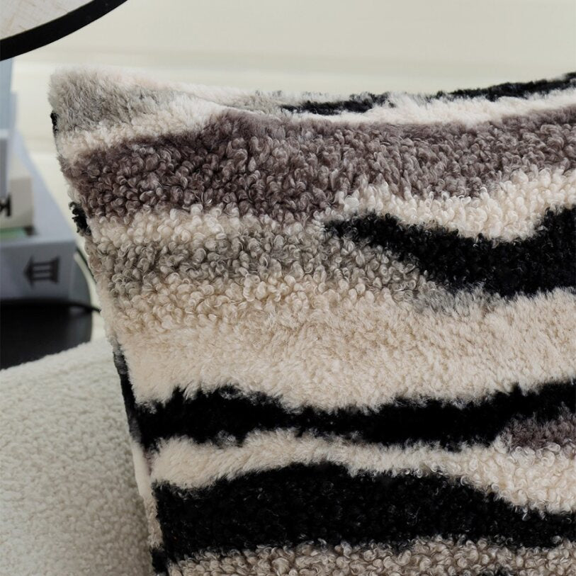 Pack of 1 Plush Striped Faux Fur Throw Pillow with insert– Soft Textured Modern Accent Pillow size 18"x18"