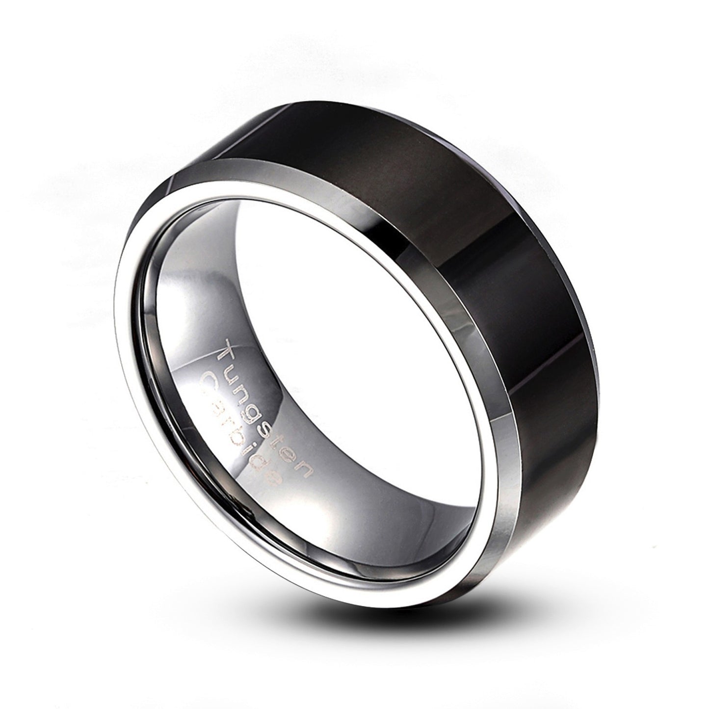 Tungsten Carbide 8mm Ring Men's Black Comfort Fit US Size 8-14 Half Size TG002