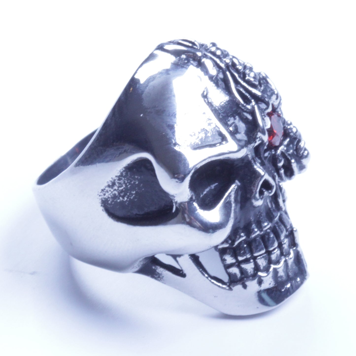 US Seller Men's Silver Stainless Steel Skull With Red CZ Eye Ring Size 8-14 SR54