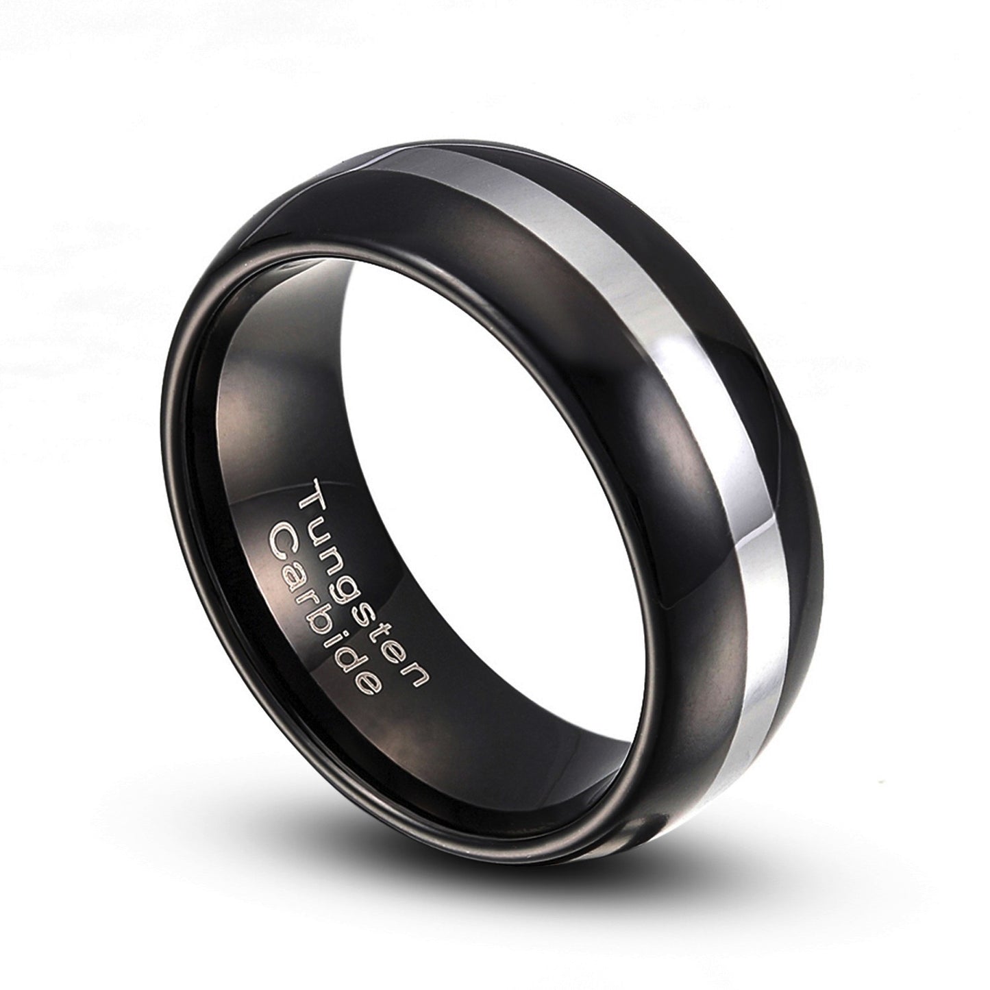 Tungsten Carbide 8mm  Black & Silver Stripe Wedding Band Ring  Size 8-14 TG007