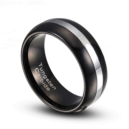 Tungsten Carbide 8mm Black & Silver Stripe Wedding Band Ring Size 8-14 TG007