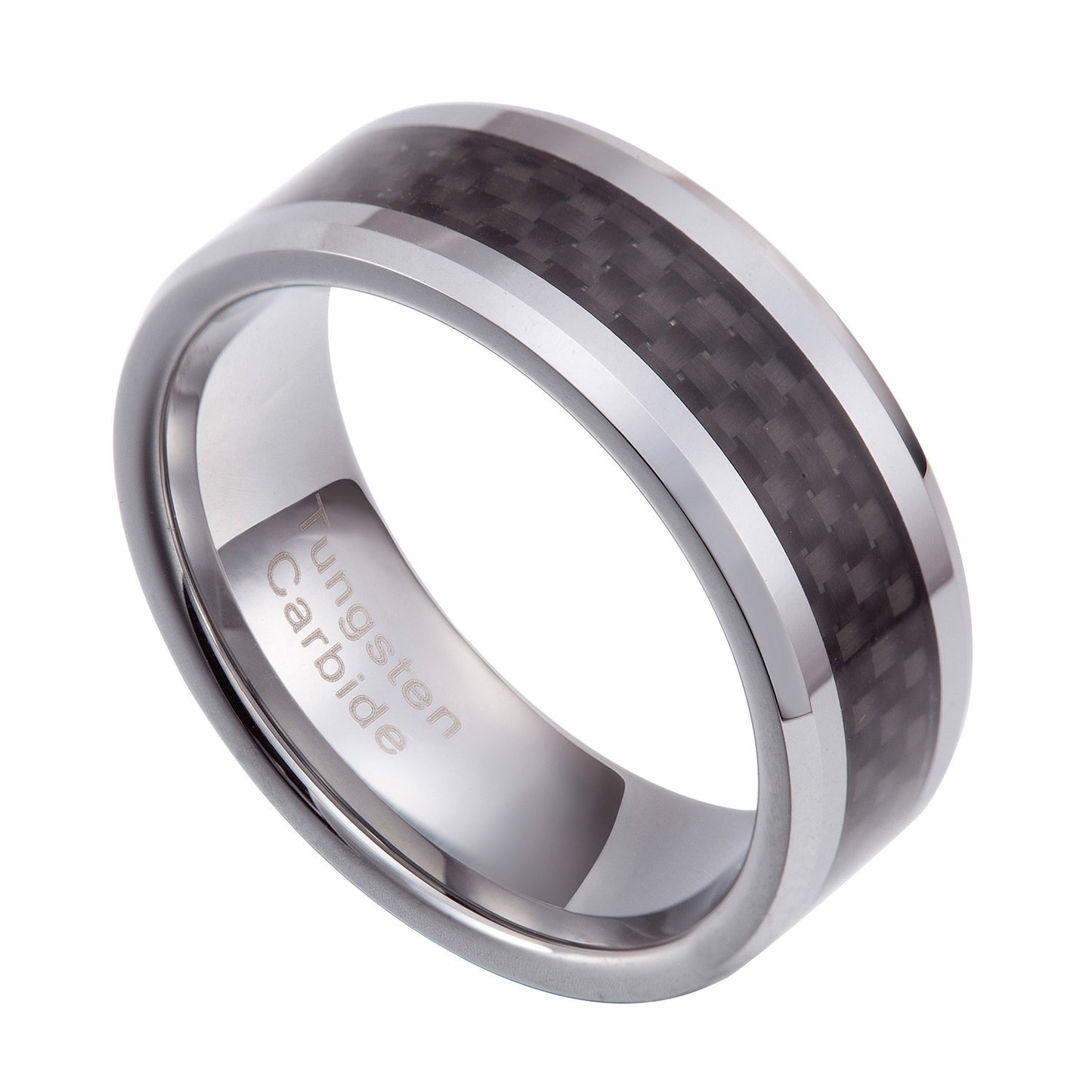 Tungsten Carbide 8mm Black Carbon Fiber wedding  Band Size 8-13 TG041