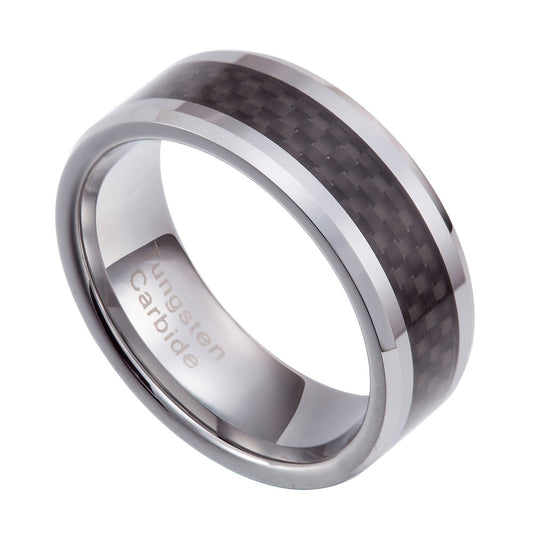 Tungsten Carbide 8mm Black Carbon Fiber wedding Band Size 8-13 TG041