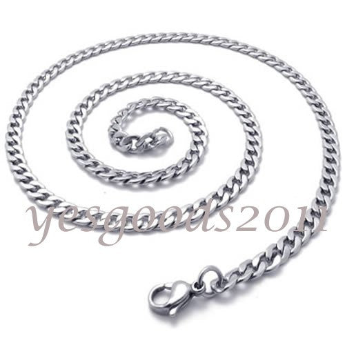 4mm-7.5mm 16"-40" Silver Stainless Steel Curb Necklace Chain HN13 USA Seller