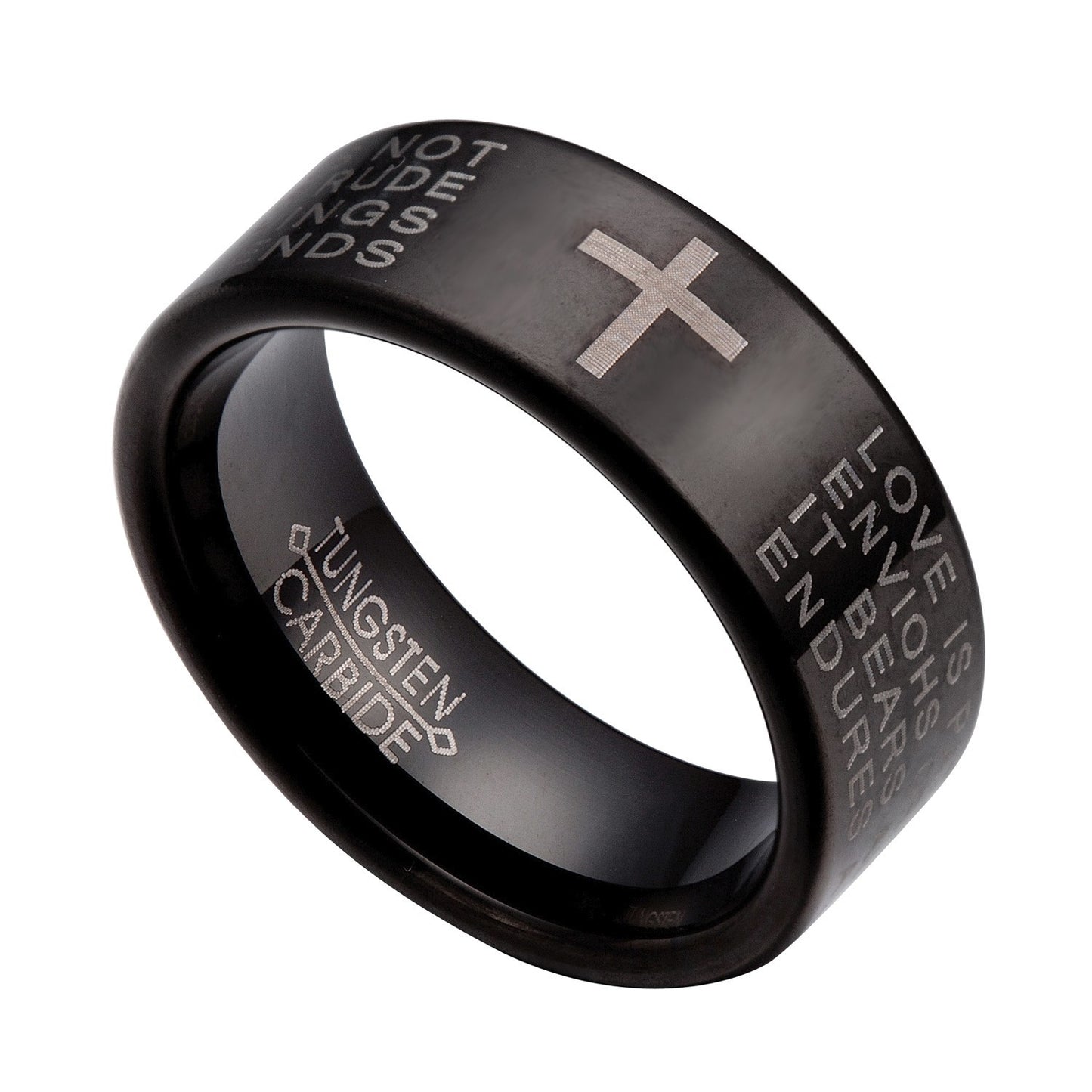 Black Tungsten Carbide 8mm Holy Bible Plain Rings Size 8-12 TG030