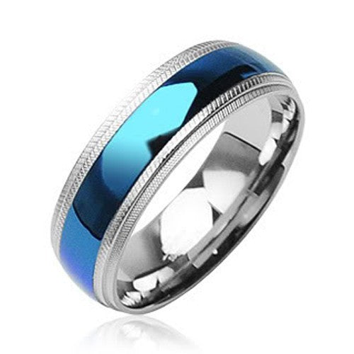 US Seller Blue Plain Center 6mm Stainless Steel Ring Size 5-12 Half Size SR32