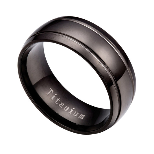 8mm Titanium Black Double Groove Comfort Fit Rings Size 8-14 RT11 USA Seller