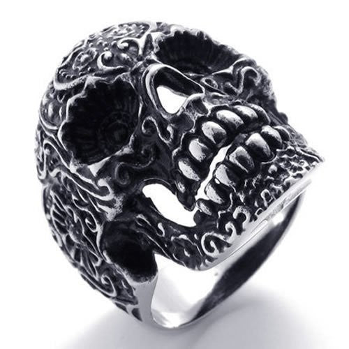 USA Seller Men's Silver Stainless Steel Skull Biker Ring Size 8-14 SR43