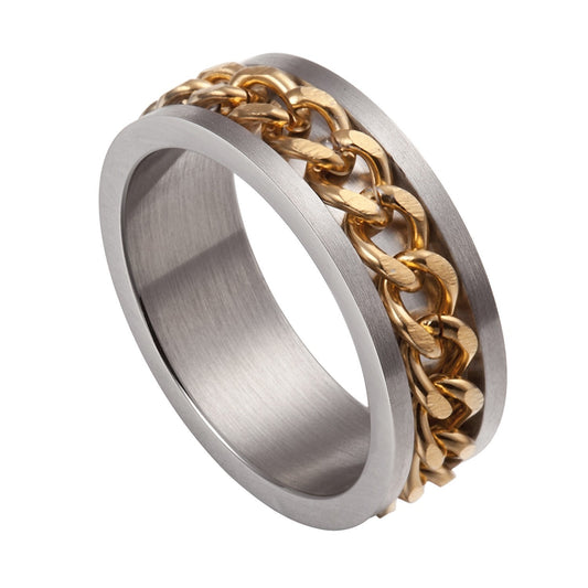 US Seller Gold Chain Center 8mm Stainless Steel Ring Size 7-14 Half Size SR15