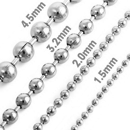 1.5mm-5mm 10"-100" Silver Stainless Steel Ball Necklace Chain HN6 USA Seller